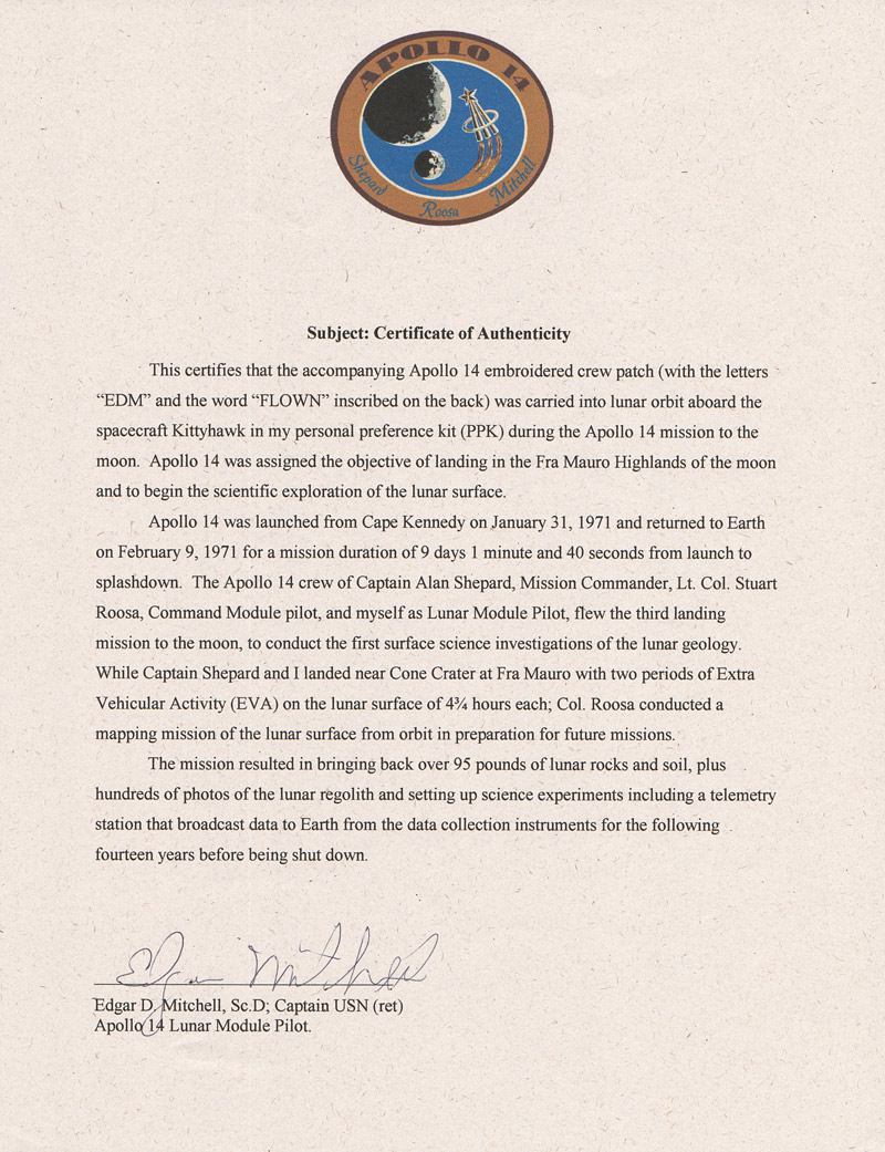 Apollo 14 Flown Embroidered Patch 