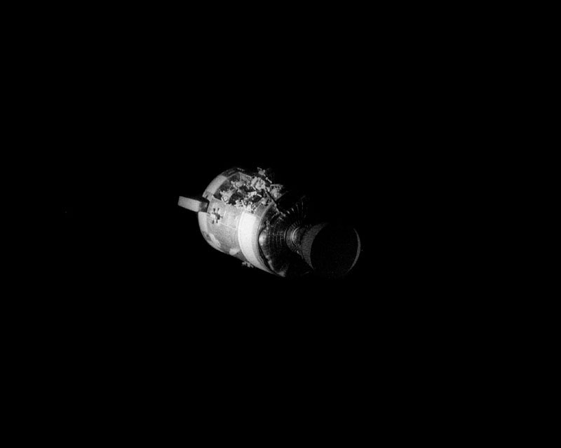 Apollo 13 photo of Damaged Spacecraft