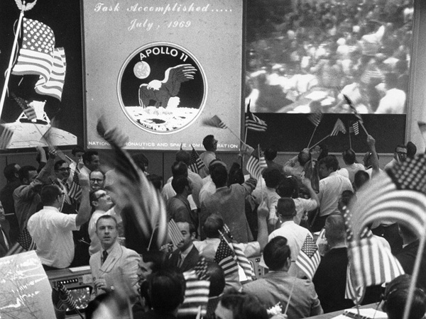Apollo 11 Mission control celebrate the successful  return of the Apollo 11 Crew