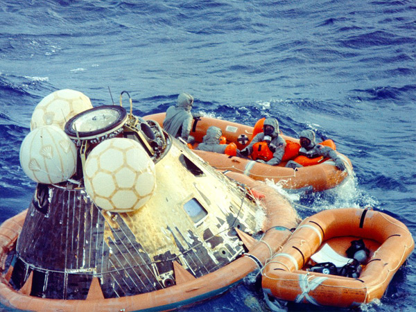 Apollo 11 Crew are safely rescued after splashdown